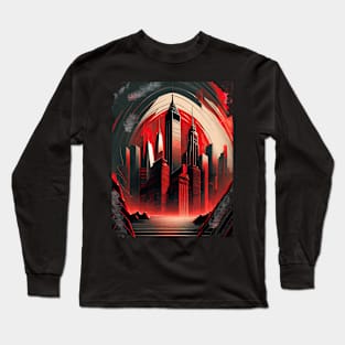 Crimson Metropolis: The Heartbeat of New York Long Sleeve T-Shirt